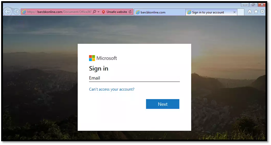 Fake Microsoft login page